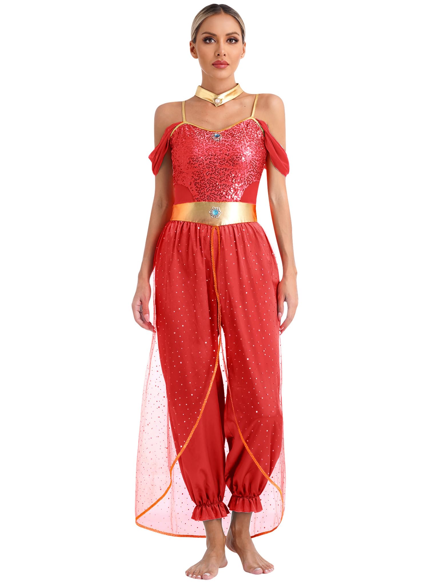 Runhomal Women's Arabian Princess Costume India Fancy Dress Performance Belly Dance Outfits Red L — image 1