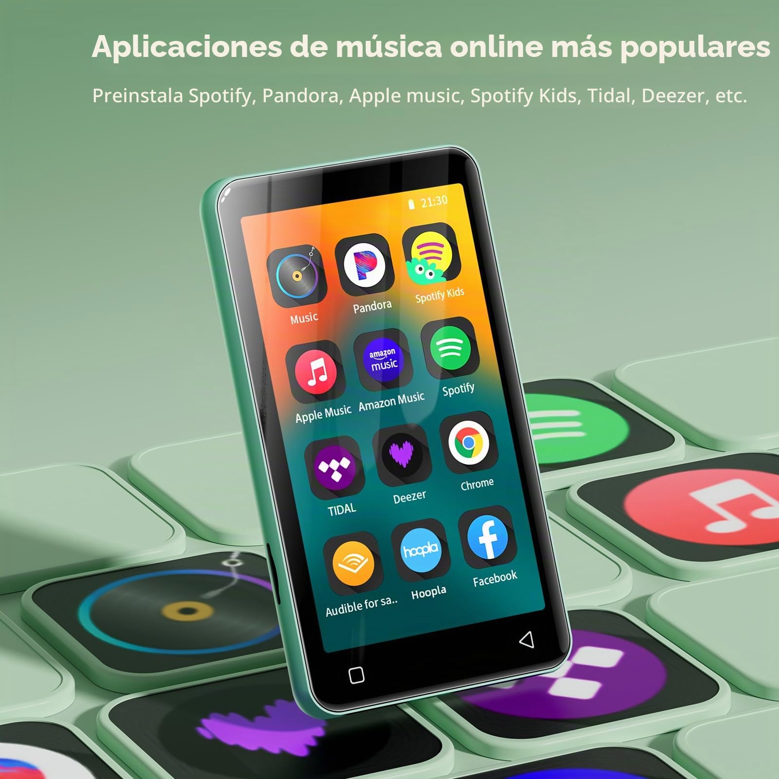 innioasis Reproductor MP3 de 80 GB con Bluetooth y WiFi, reproductor de MP3 para niños con Spotify, Spotify Kids, Pandora, Audible, reproductor de música con pantalla táctil de 4 pulgadas con