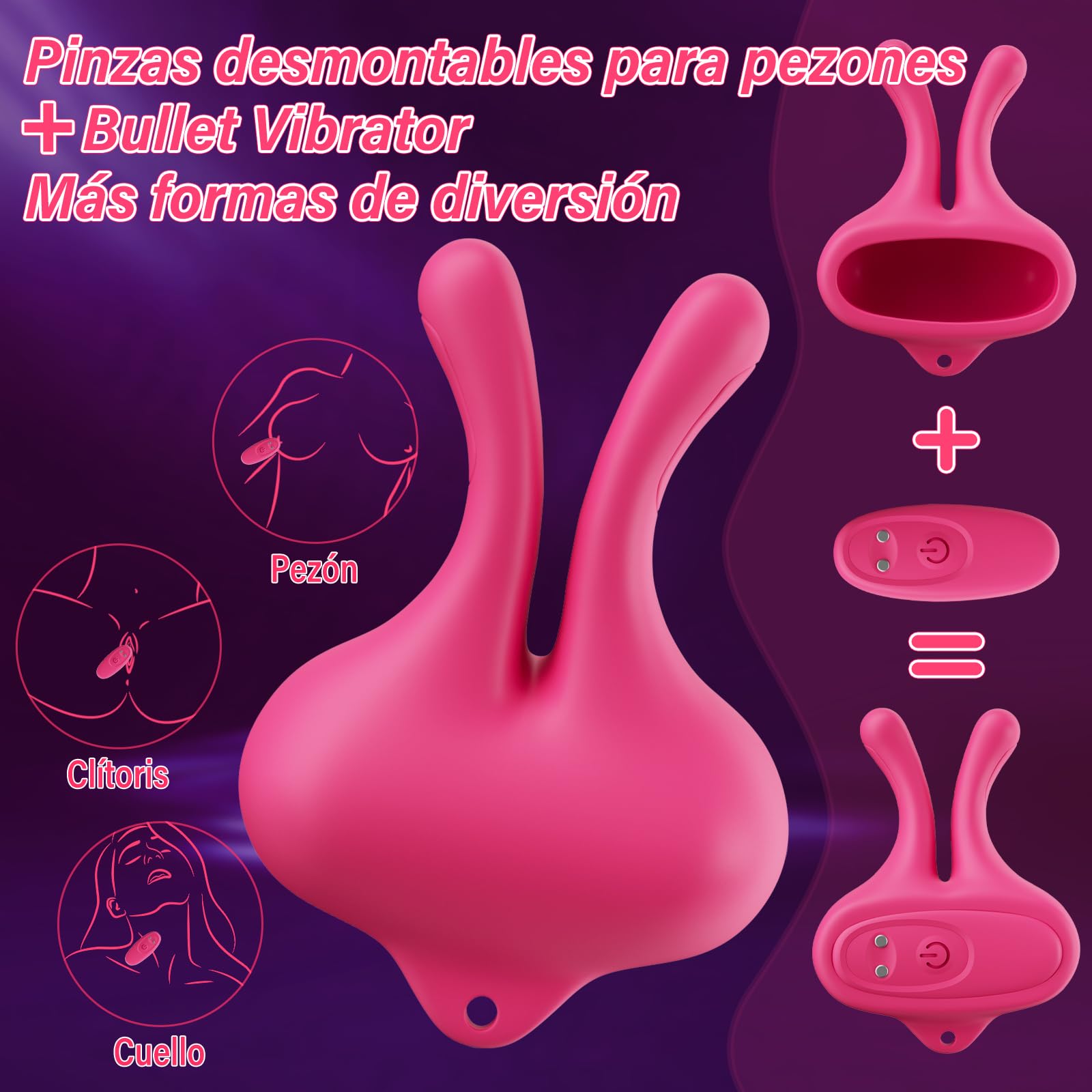 Juguetes sexuales vibratorios para pezones-Vibrador Conejo para mujeres, abrazaderas ajustables para pezones con 9 modos de vibración, vibrador magnético para pezones para BDSM para mujeres y parejas