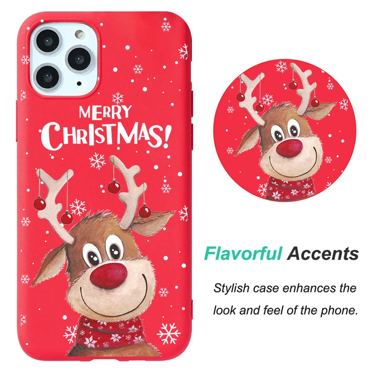 Yoedge Custodia IPhone 13 Pro Max Natale – Silicone TPU Con Disegno 3D Cervo, Antiurto Morbida (Rossa) - 3