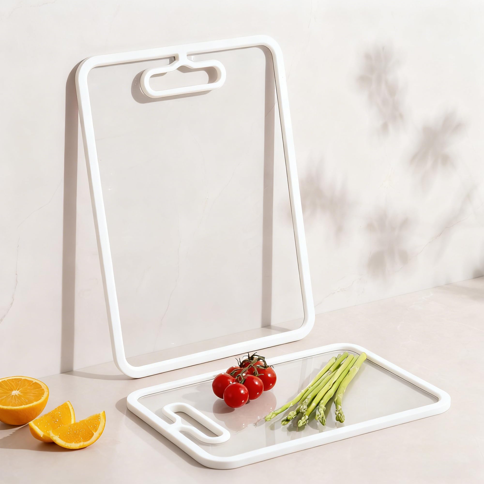 Photo 1 of 2Pcs White Glass Cutting Board for Kitchen, Tempered Glass Chopping Board with Non-Slip Edges, Dishwasher Safe Clear Cutting Board Set, Heat & Shatter Resistant,15"×11" & 13"×9"