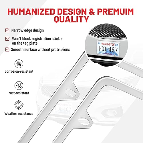 Miniatura 3 de RED WOLF Soporte para placa de automóvil con marco de placa de acero inoxidable pulido cromado, ajuste universal, cubierta de etiqueta, metal