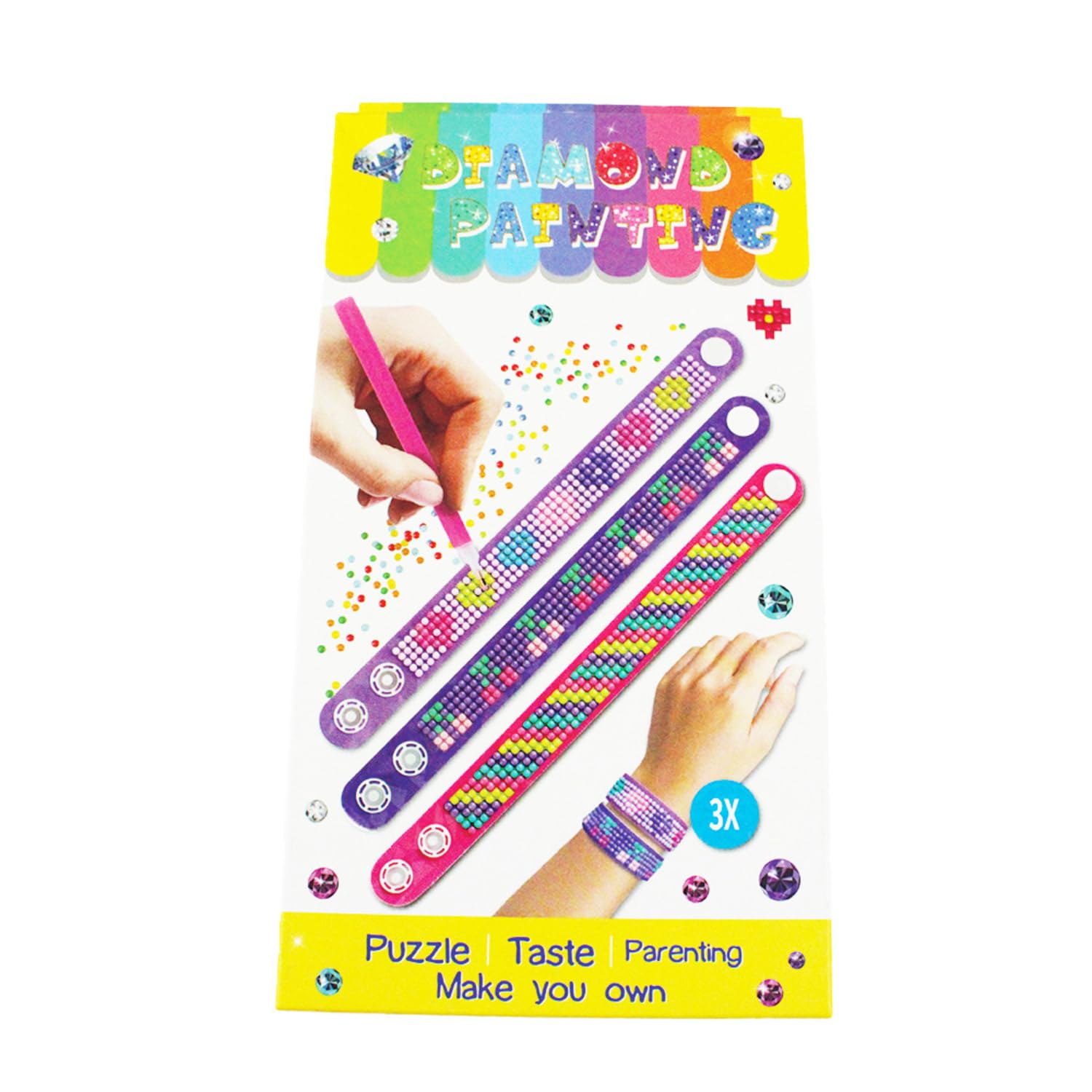 Pracht Creatives Hobby 6048-20011 Diamond Painter Bracelets, Pack of 3, Craft Set for Personalized Bracelet with Rhinestones for Children from 5 Years