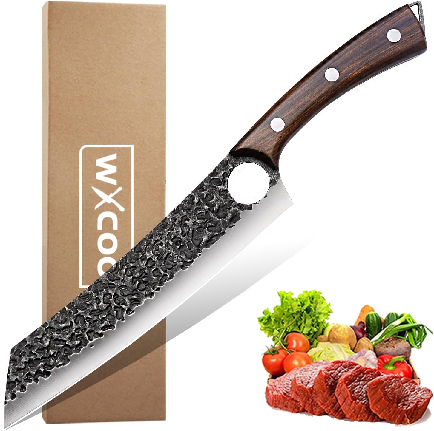 8.5" Hand Forged Chef Knife Meat Vegetables Cleaver Boning Knife Full Tang Design High Carbon Steel Kitchen Knife for Home Restaurant