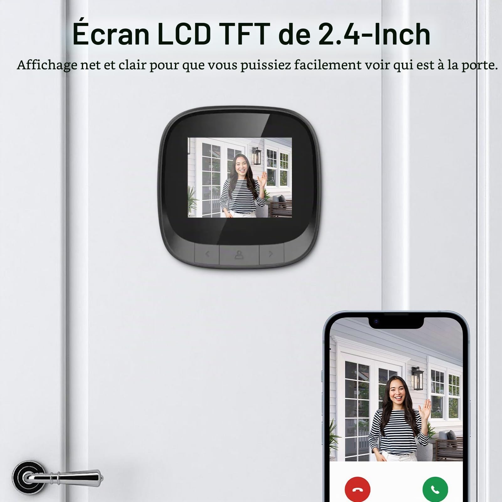 Judas de Porte, Visiophone Connecté Interphone Vidéo 2,4 Pouces avec caméra numérique HD, Vision Nocturne Infrarouge, Audio Bidirectionnel pour la sécurité de la Maison