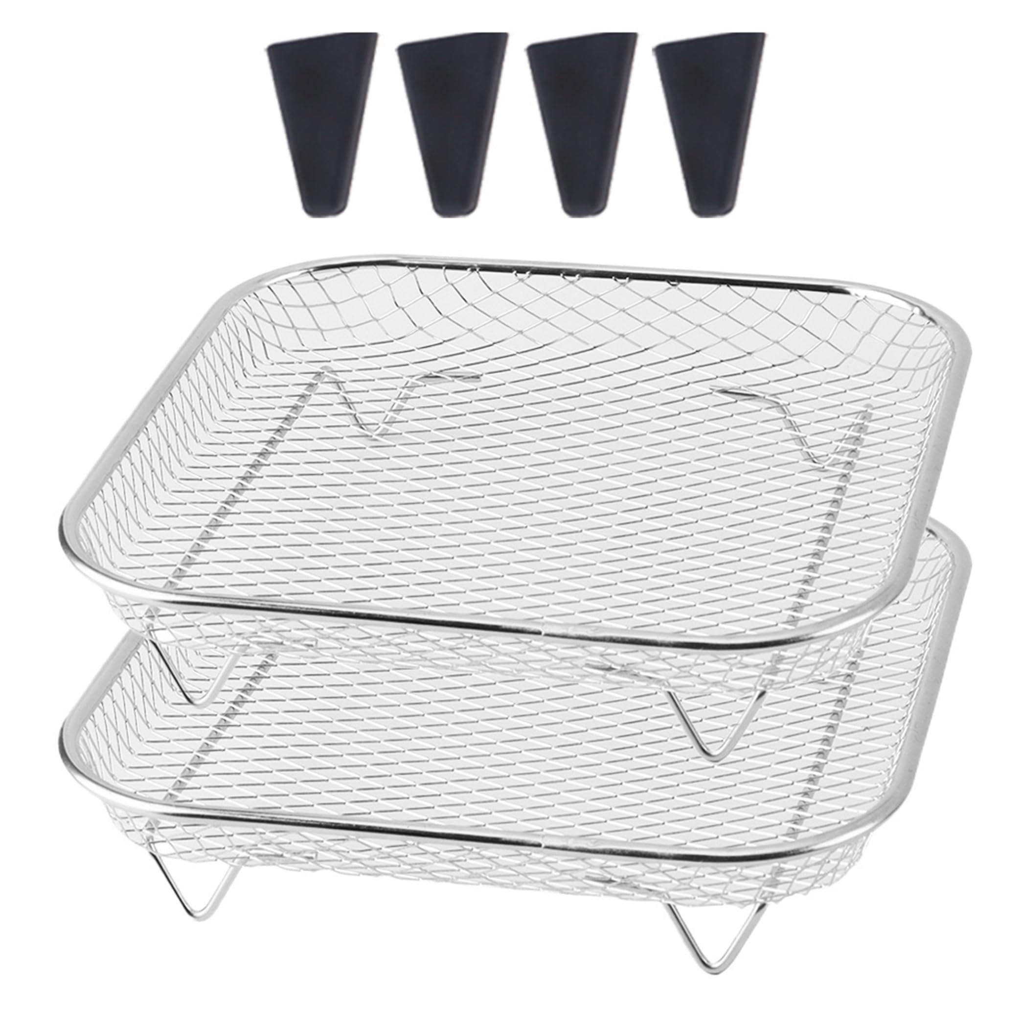 Bonalake Air Fryer Rack, 2 Pack Stainless Steel Stackable Air Fryer Basket with Support Feet, Compatible with Oven, Silver Rack for Oven Tray