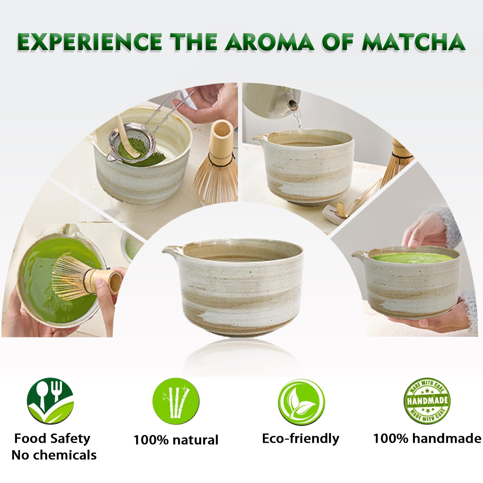 Juego de batidores de matcha, 6 piezas, con batidor de bambú, cuenco de cerámica, tamiz, cuchara y todos los accesorios, juego de té matcha