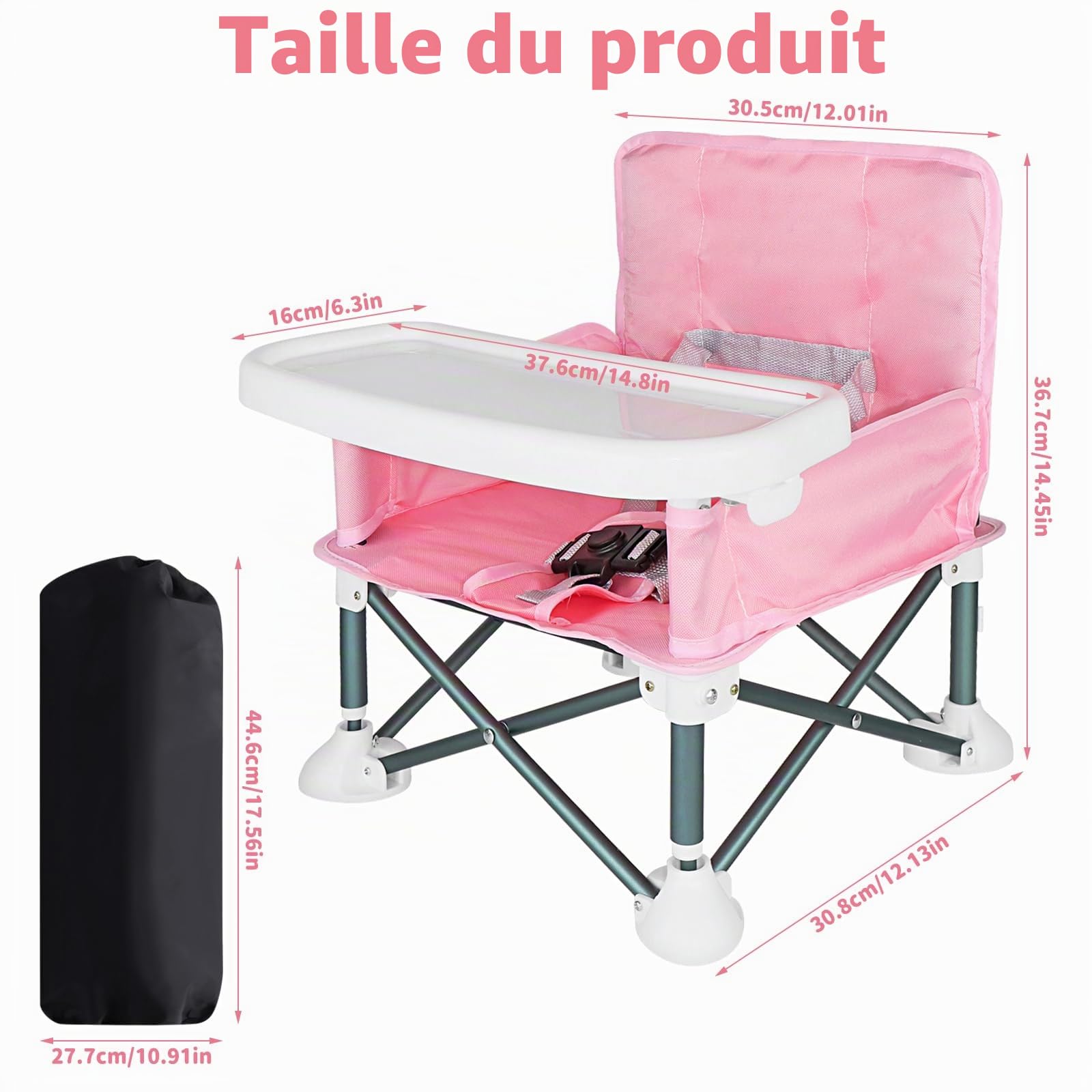 Chaise de camping pour bébé avec plateau, chaise haute portable avec sac de voyage, chaise de salle à manger, chaise haute de voyage pliable, chaise d'alimentation pour bébés et tout-petits
