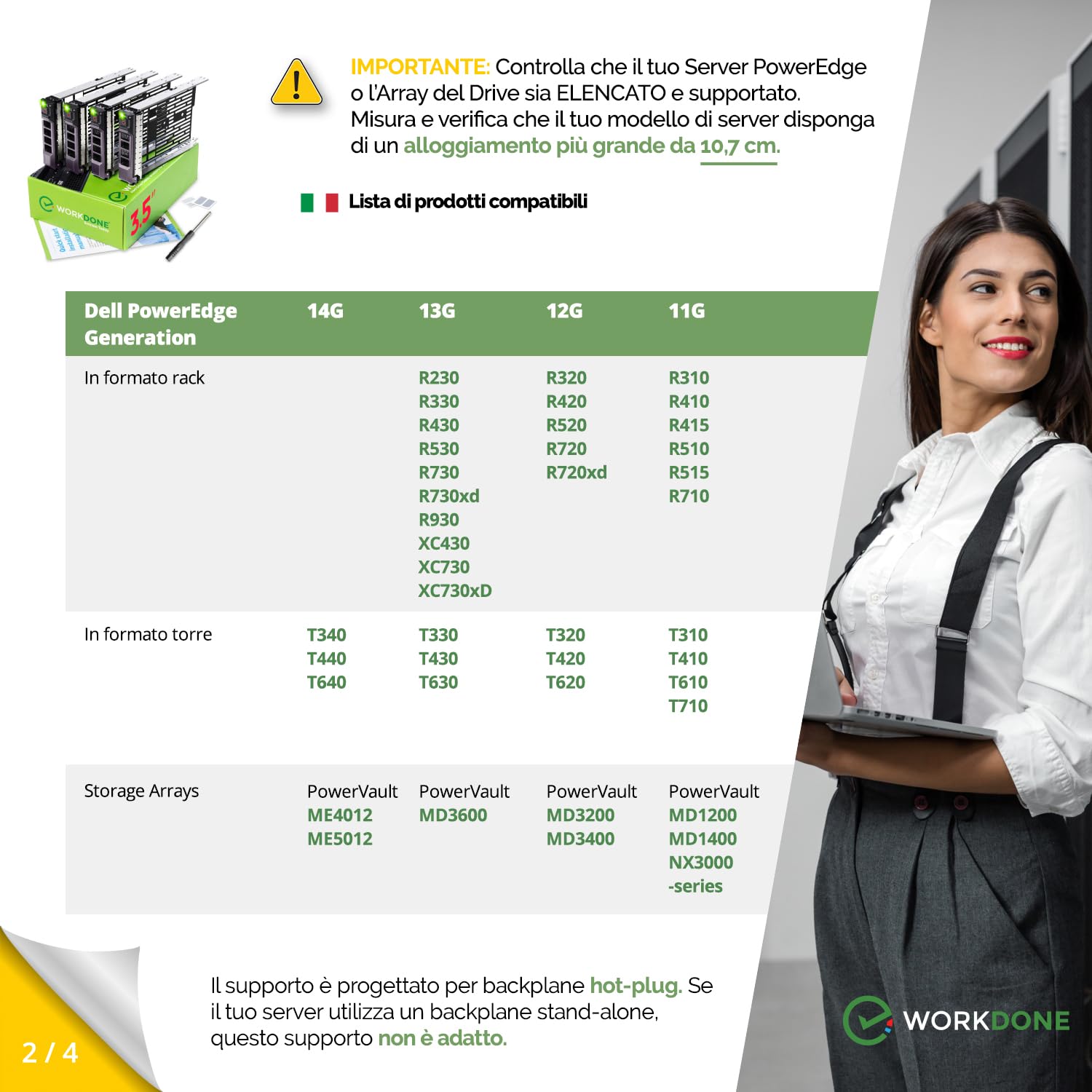 WORKDONE Confezione da 4 - Caddy Hard Disk 3,5 Pollici - Compatibile con Server dell PowerEdge - Manuale di Installazione - Etichette adesive – Cacciavite - Viti per Tray HDD