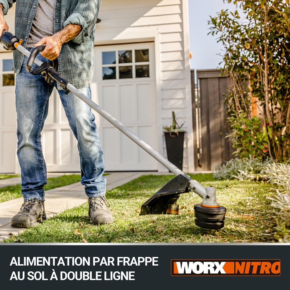WORX Nitro - Débroussailleuse sans Fil -40V- 4Ah - Ø38cm - WG186E (2 Batteries 20V, Capot de Protection, poignée Amovible, tête Interchangeable, Compatible Outils et Batteries PowerShare)