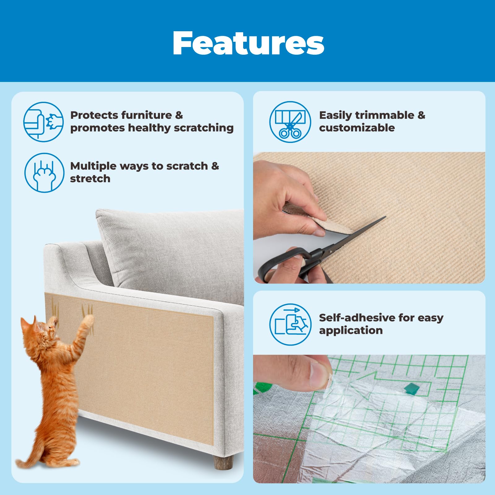 'Sofa-Scratcher Squared' Cat Scratching Post & Couch-Corner/Furniture Protector (Charcoal) - image 5