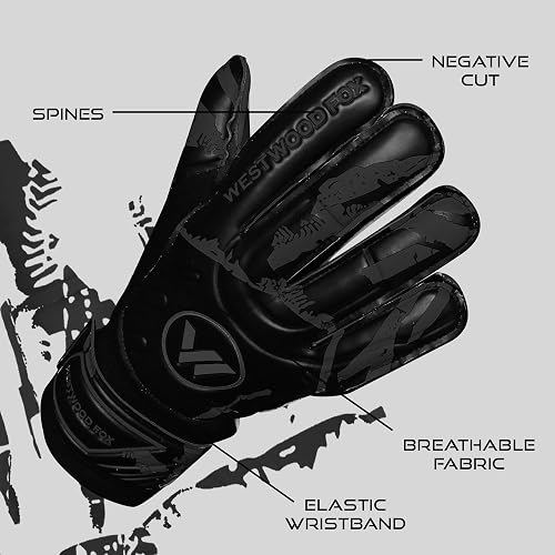 WESTWOOD FOX Guanti da portiere, protezione dita, guanti da portiere per calcio per bambini, ragazzi, adulti, palmo Heavy Grip con Dumbo Latex 4+3 mm, supporto al polso (Nero profondo, Taglia 9) - 2