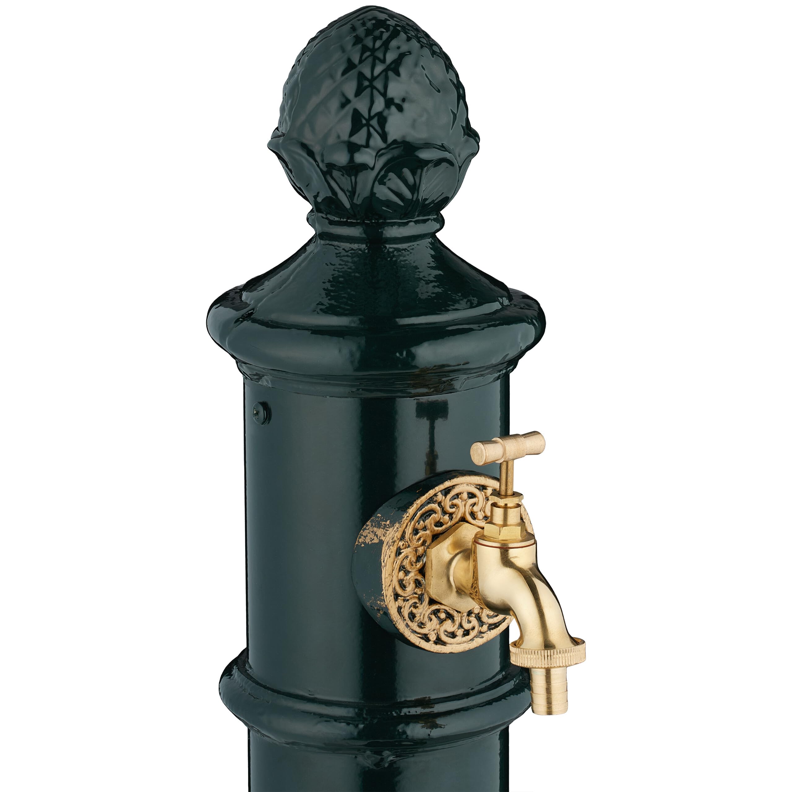 Relaxdays Fuente de Pie Antigua, con Grifo y Lavabo, 83x26x31,5 cm, Bebedero de Jardín, Terraza, Aluminio Fundido, Verde