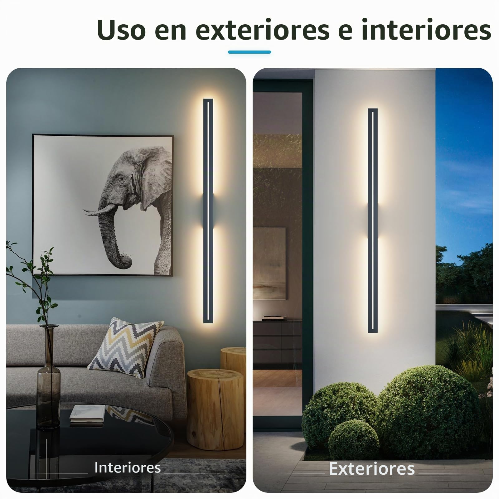 K-Bright Largo Aplique de Pared Exterior/Interior 3000K Blanco Cálido, Lámpara de Pared Exterior IP54 Impermeable para Dormitorio Balcón Patio Jardín (Antracita, 120CM)