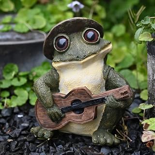 OwMell Frog Statue for Garden, Green Frog Figurine for Outdoor Decor Yard and Garden Decoration Resin Sculpture 6 Inches - Guitar