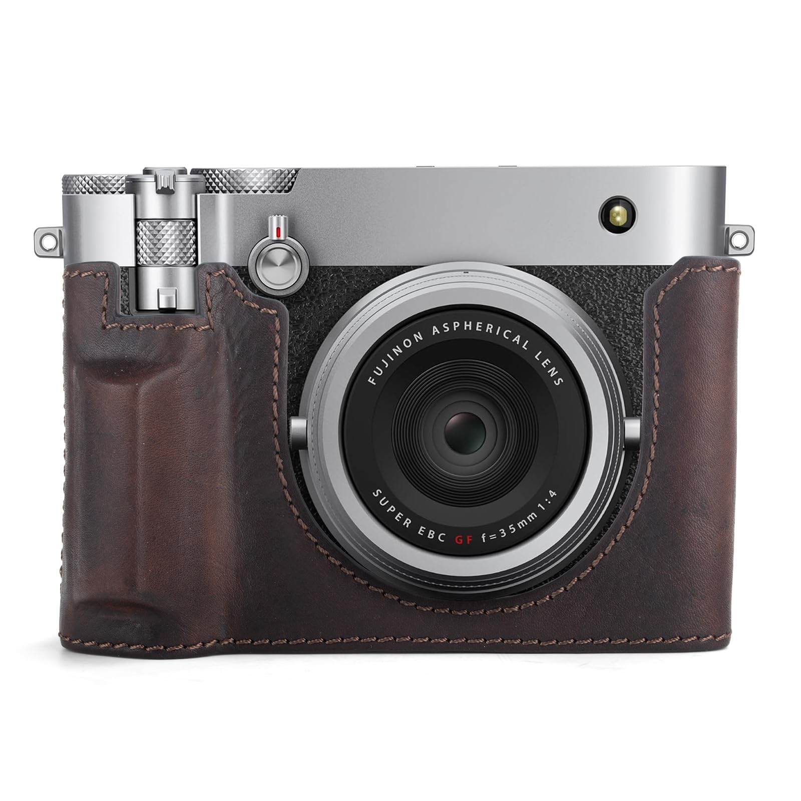 MUZIRI KINOKOO Etui Fuji GFX100 RF, etui ochronne z prawdziwej skóry kompatybilne z aparatem cyfrowym Fuji GFX100 RF/GFX100RF - z otworem na dole i uchwytem na rękę - kawowe