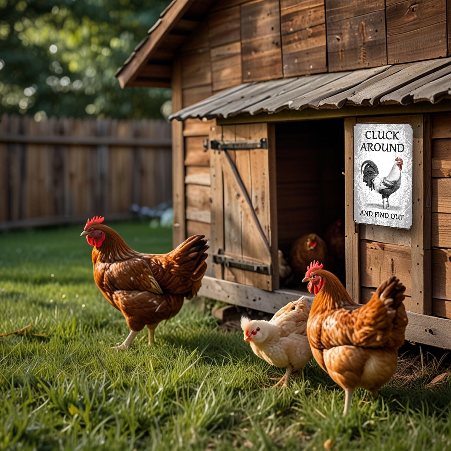 Lustiges Hühnerstall-Schild „Cluck Around And Find Out“ – Metall, 20x30 Cm, Für Innen & Außen