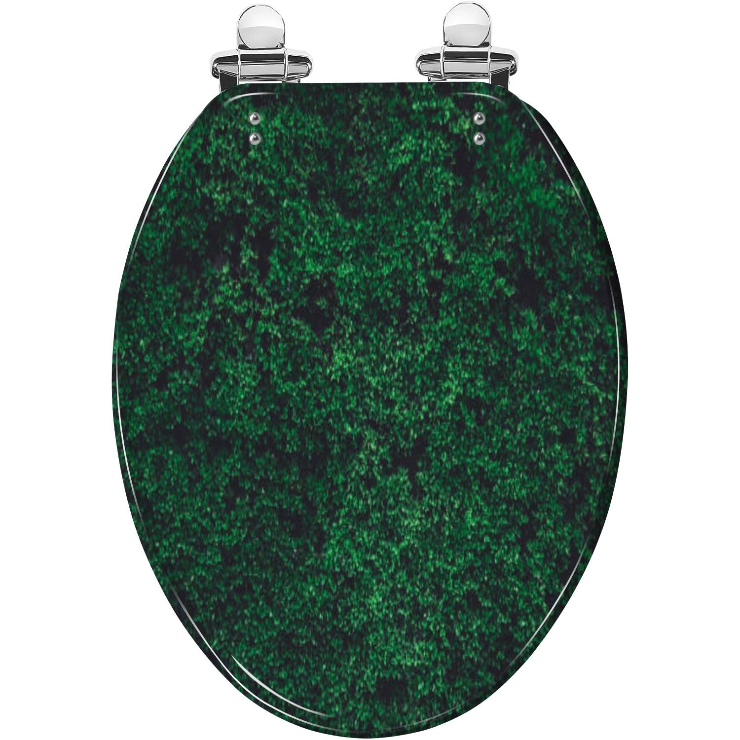 Elongated Toilet Seat Green old concrete wall green nature dark green tone Resin Toilet Seat Slow Quiet Close Lid with Quick-Release Hinges Cover Bumpers Easy to Clean Install