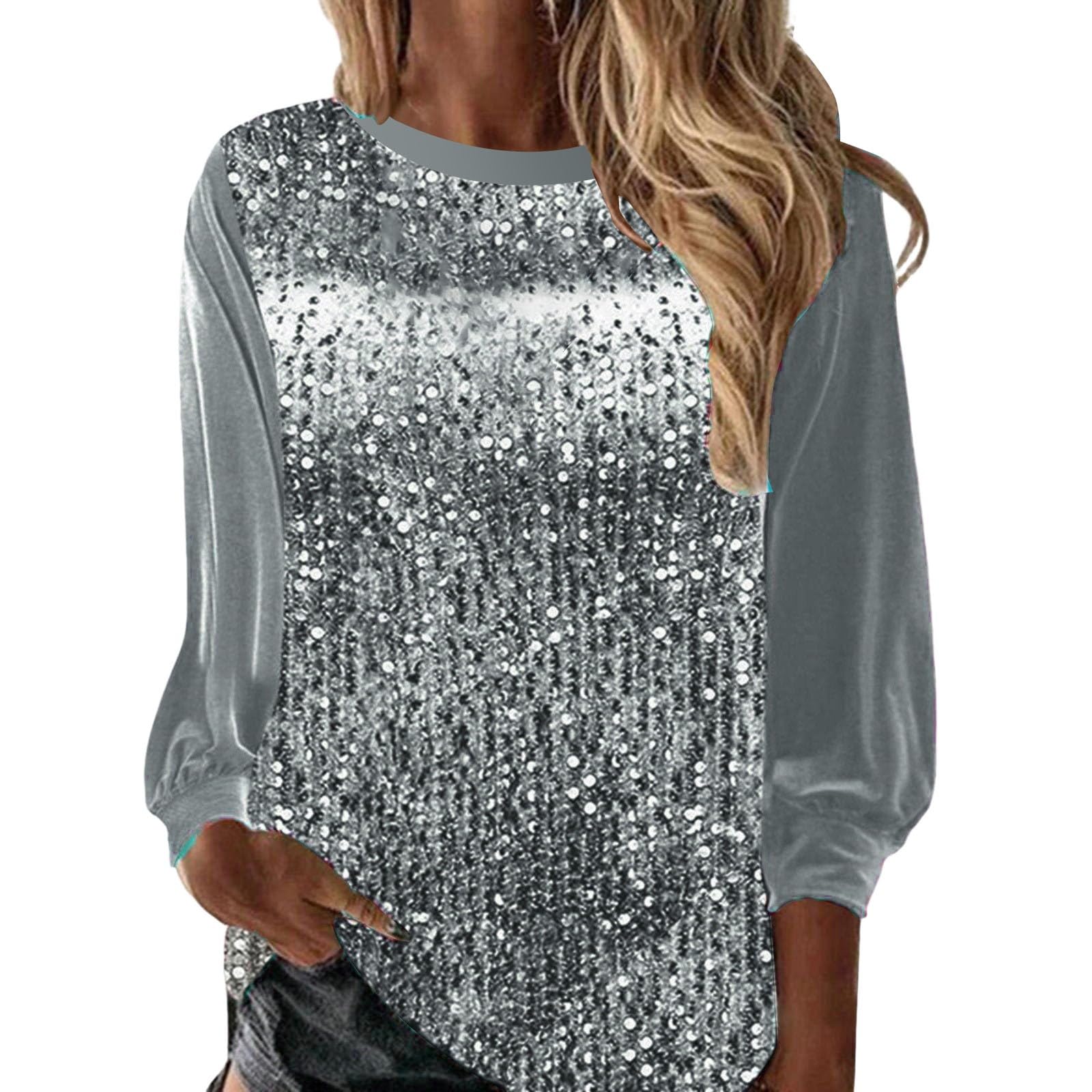 Genericsequin Plus Size Top For Women V Neck Glitter New