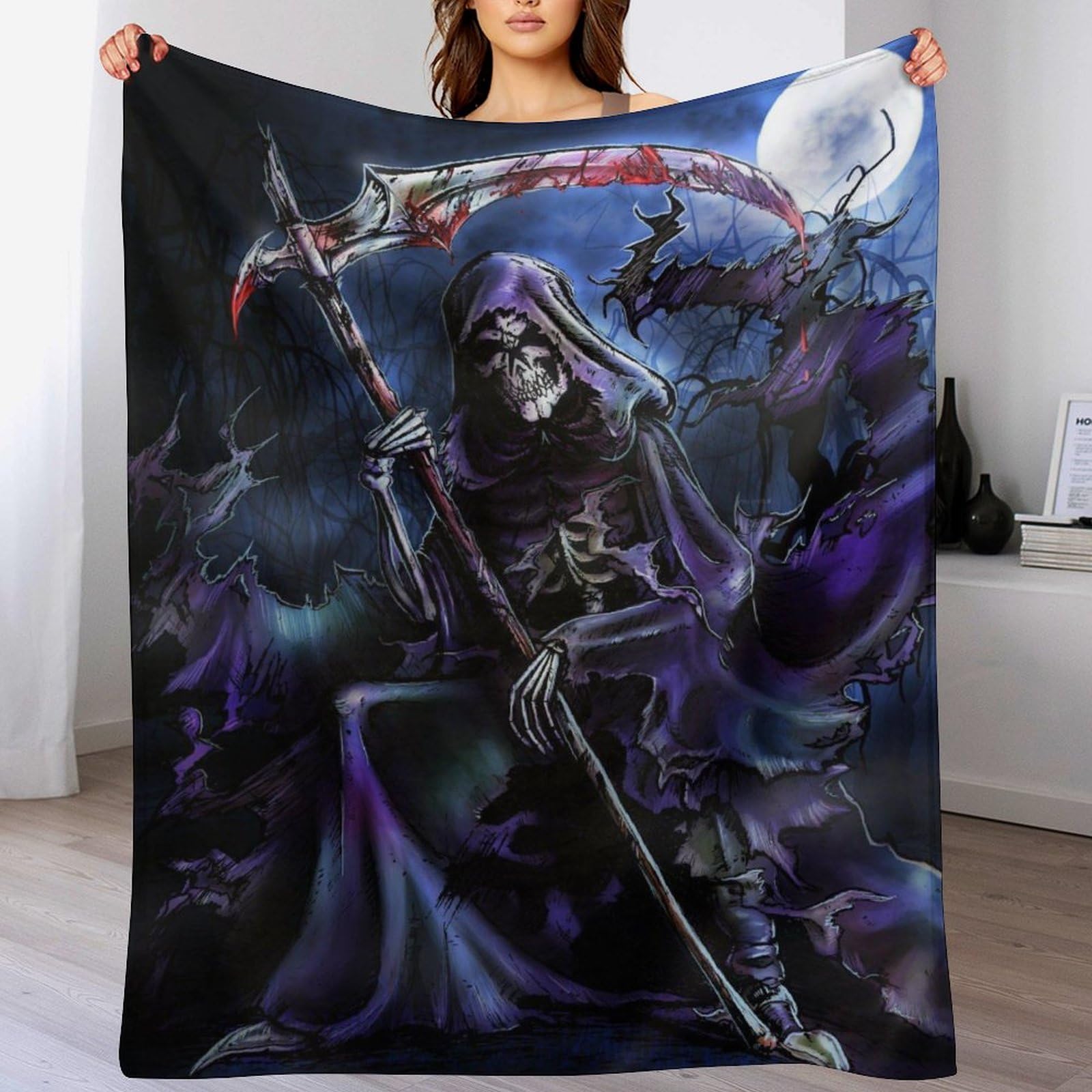 Couverture squelette gothique en flanelle 130x180cm pour lit et canapé