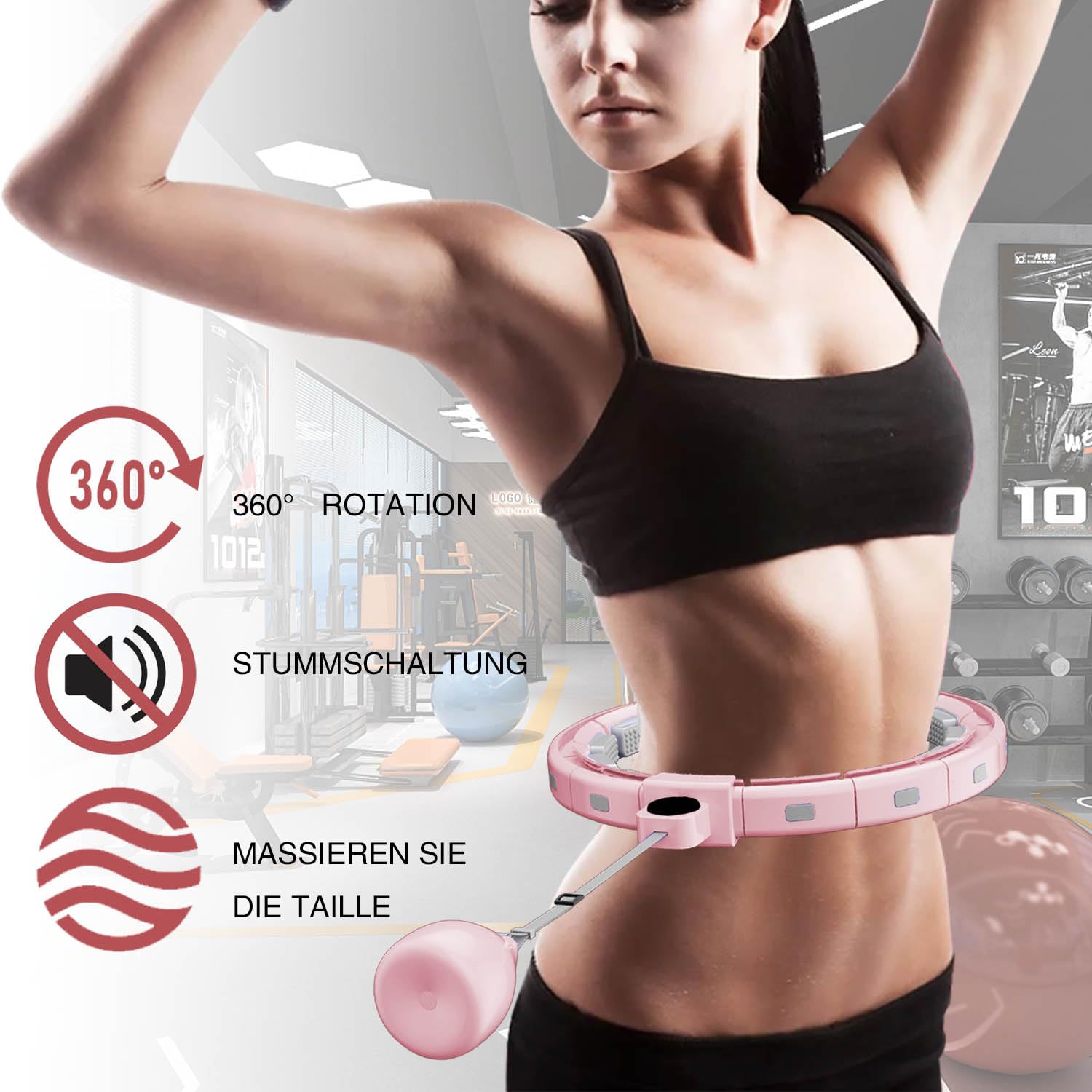 Hula Hoop Reifen Erwachsene, Hula Hoop mit Gewicht Kugel, Hoola Hoop zum Abnehmen, Hula Hoop Leise XXL 128CM, Hullahub Reifen, 18 Knoten, Einstellbar und Abnehmbar, Fitness Hula Hoop Reifen
