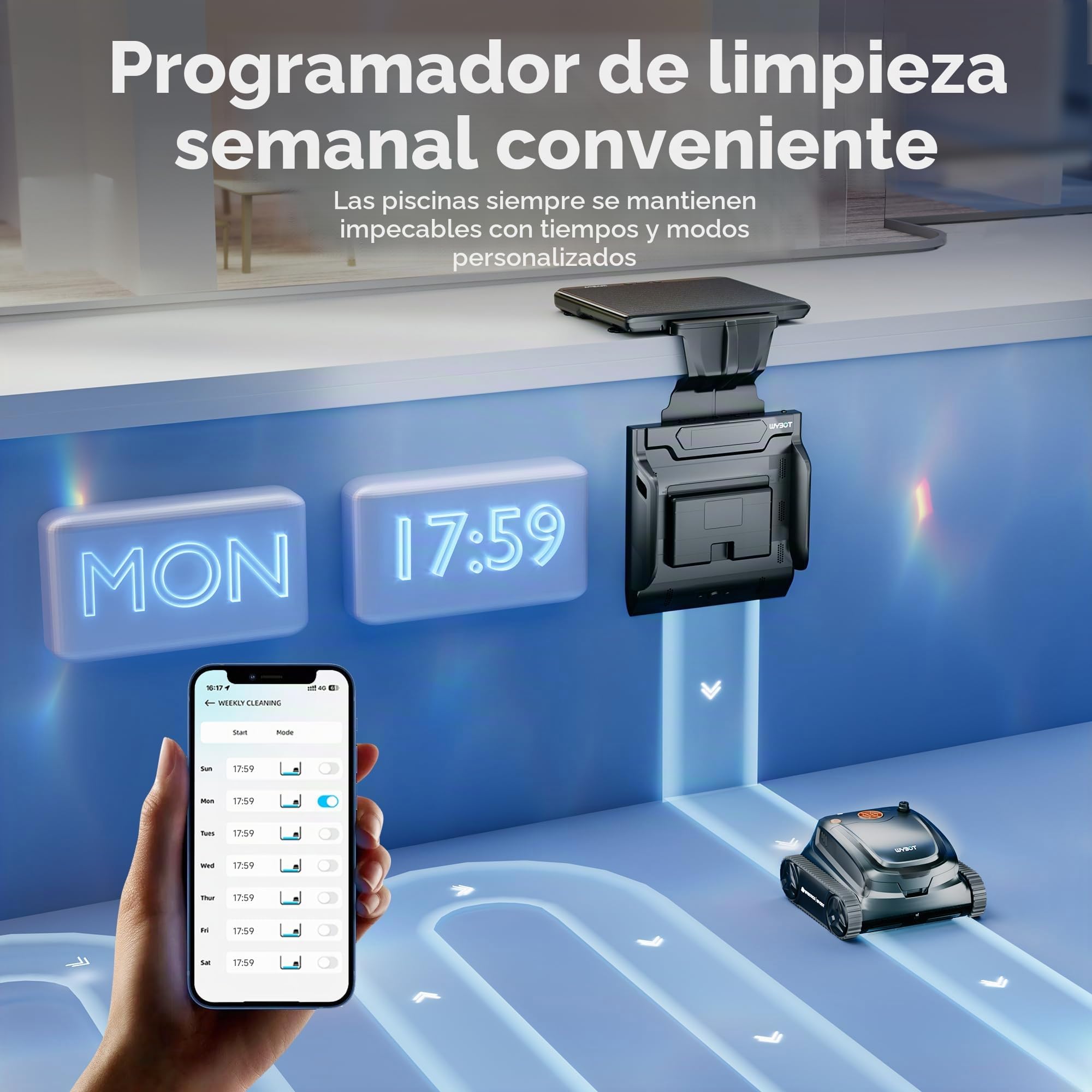 WYBOT S2 Solar Robot para Piscinas, con Plan De Limpieza Inteligente, Limpieza Parcial De Precisión, Retorno Automático Y Carga Solar, Sistema De Adsorción 3D, Covers 300 m² (Gris/Naranja)