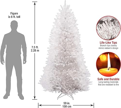 Miniatura 3 de National Tree Company Árbol de Navidad artificial completo, blanco, abeto Dunhill, incluye soporte, 7.5 pies