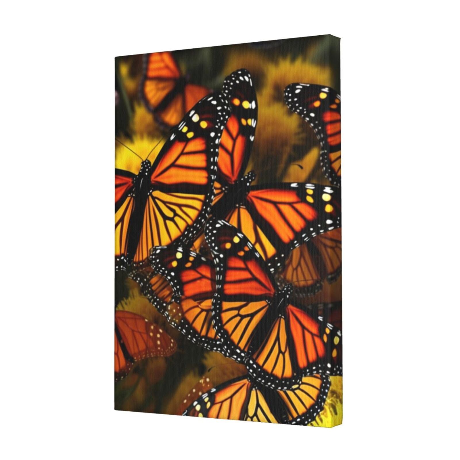 KLOPH Monarch Butterflies Canvas Wall Art for Living Room 12"x18" Modern Artwork Painting for Bathroom Hanging Canvas Prints Aesthetic Wallart for Bedroom Kitchen Office Wall Decor