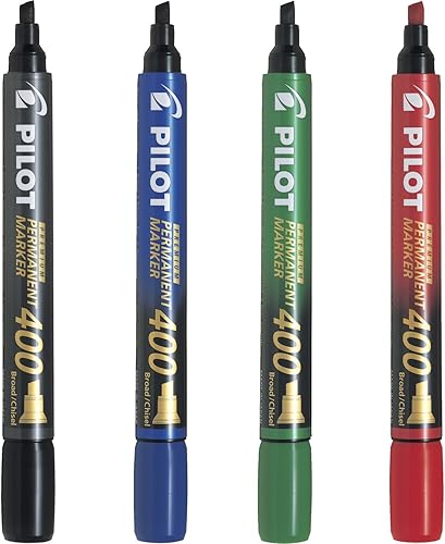 Pilot Marcador permanente premium 400, punta de cincel ancha, colores surtidos, paquete de 4