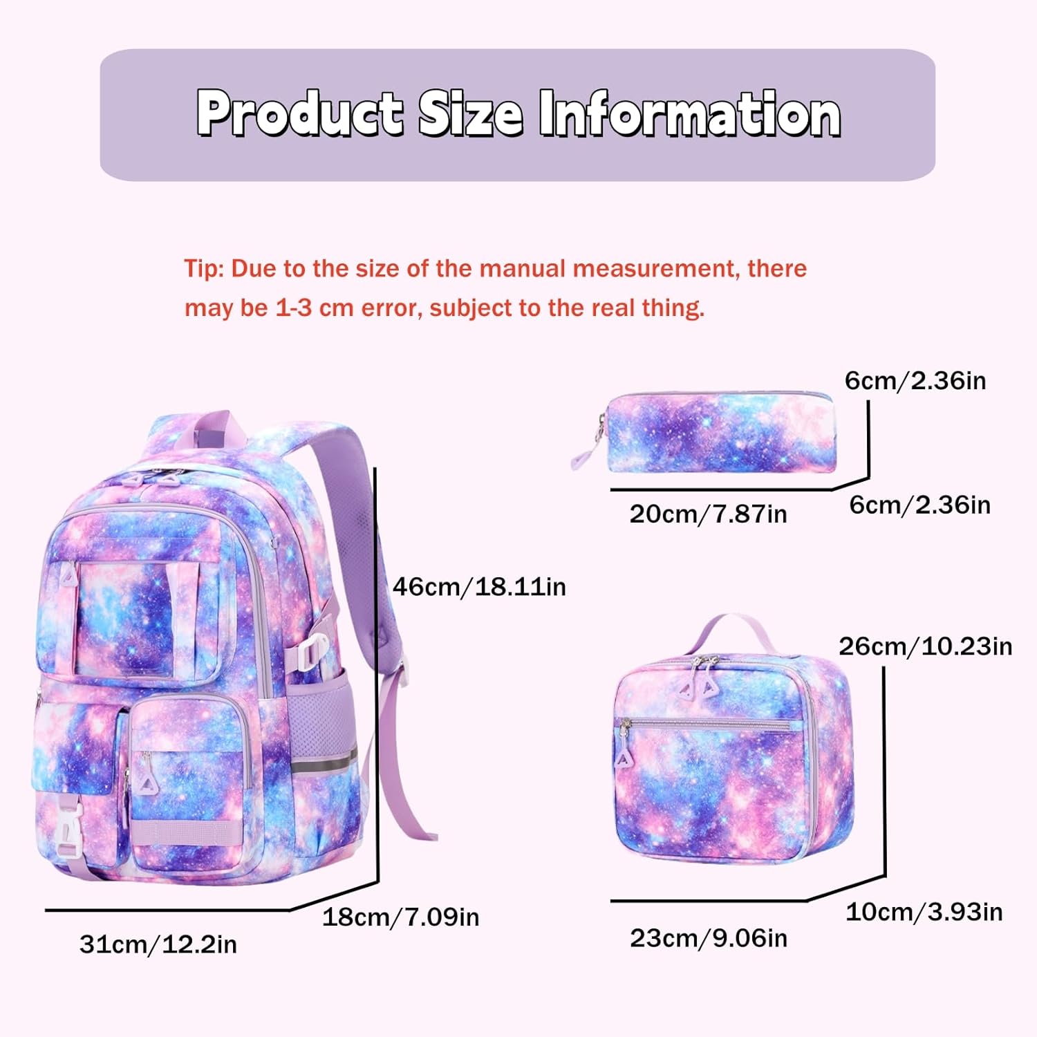 Kids Backpack for Girls Strawberry Elementary Middle School Bag Set with Lunch Box Multiple Pockets Bookbag for Teen Girls Boys - Image 2