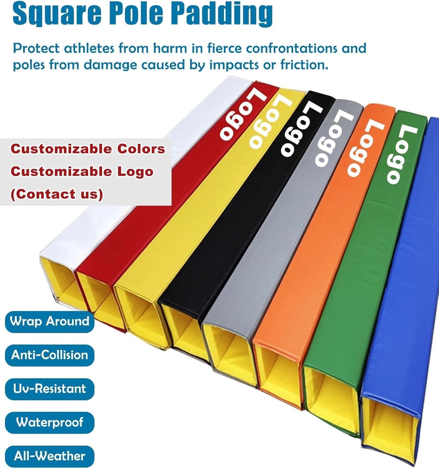Square Pole Padding Fits 7"x7" 8"x8" Large Poles Columns, Wrap Around Pole Pad for Outdoor Playground Gym, Collision Protection Pole Wrap(Blue 7"x7"(18x18cm) Pole)