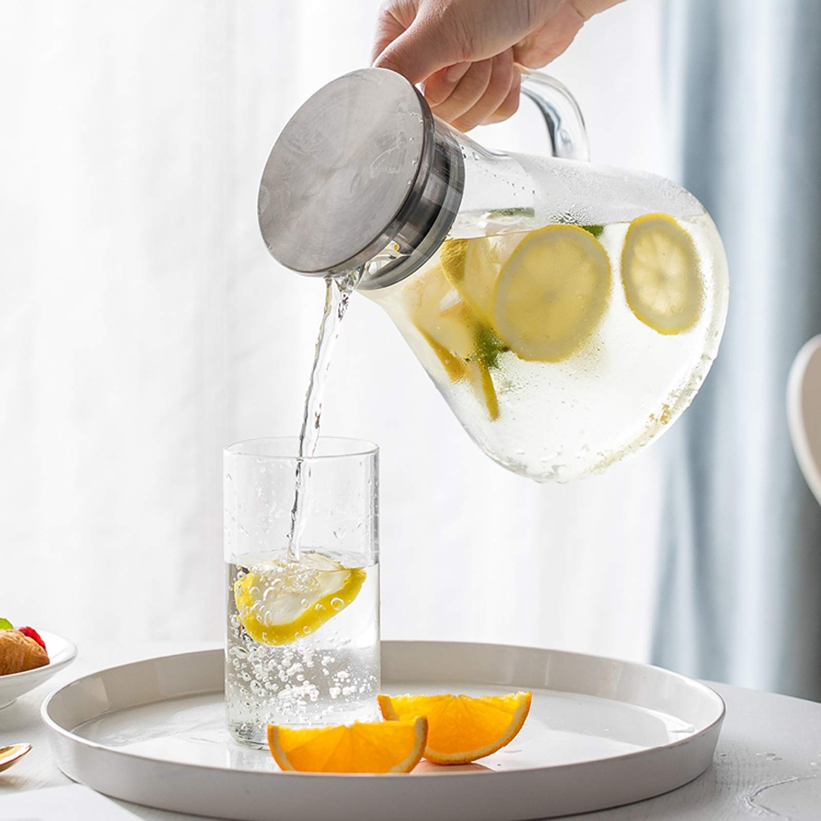 Pichet Verre de ménage Cafare avec poignée Pichet en Verre résistant à la température élevée for Le jus, Le Lait, Les Boissons glacées sans Goutte Pichets