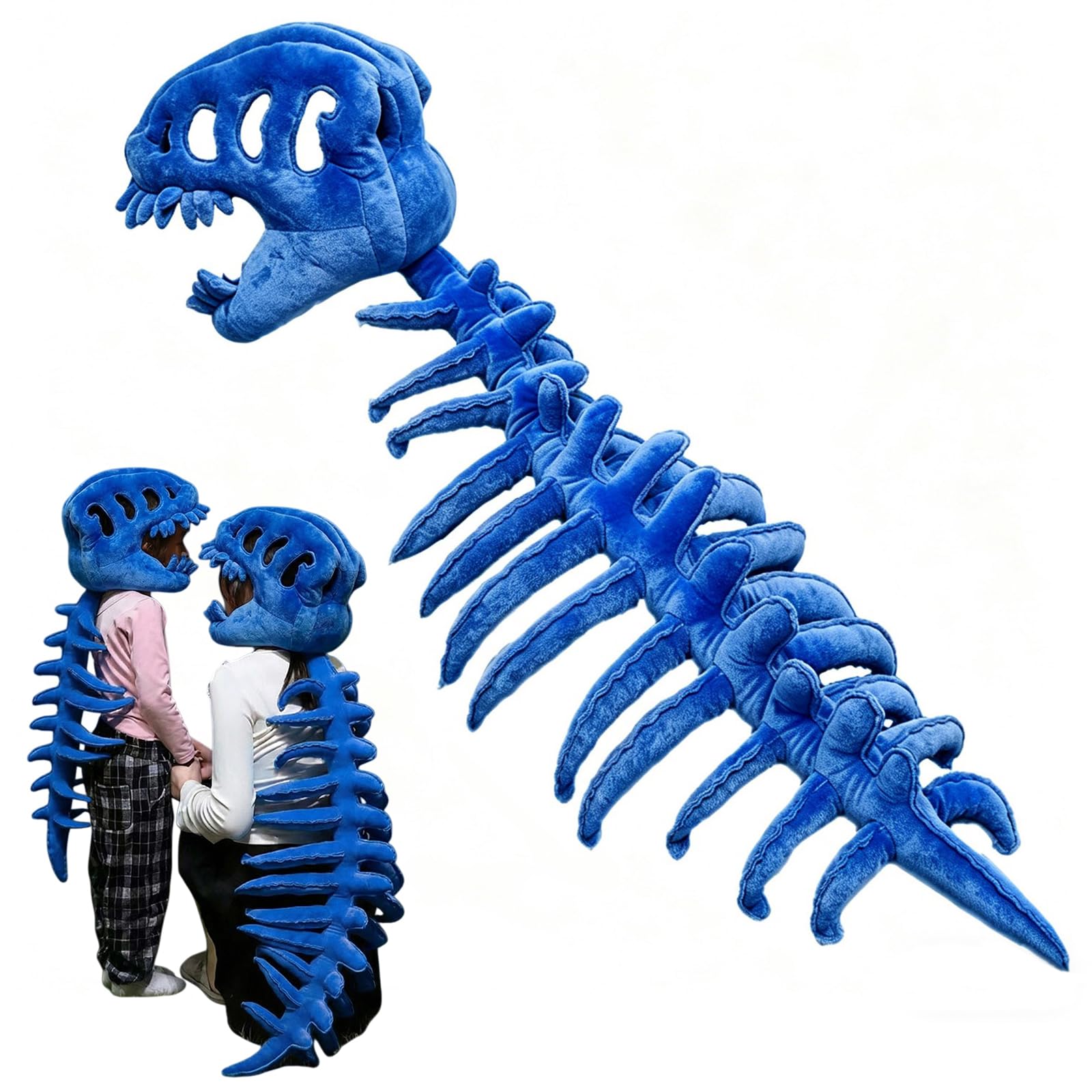 3D Plush Dino-saur Skeletons Costume Set Cozy Dinosaur Skeleton Plush Costume with Hood for Man Women Dress-Up Parties and Photos