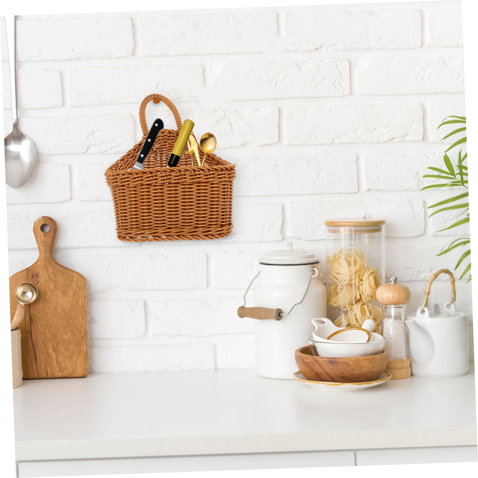 ORFOFE 3pezzi Cesta Appendi Cucina Plastica Intrecciata Contenitore Decorativo Per Posate e Cucina Stile Country Per Organizzare e Accessori