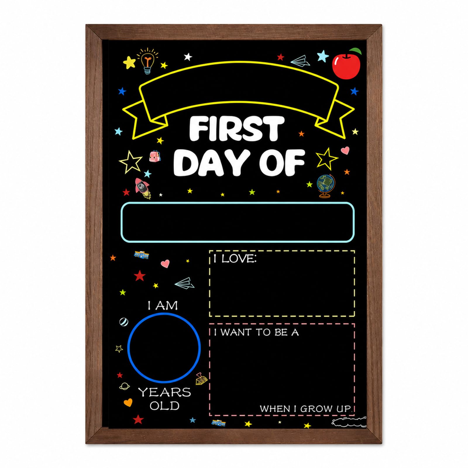 First and Last Day of School Board with Frame - My First Day of School Chalkboard Style Photo Prop Reusable Double - Sided Milestone (12x8in)