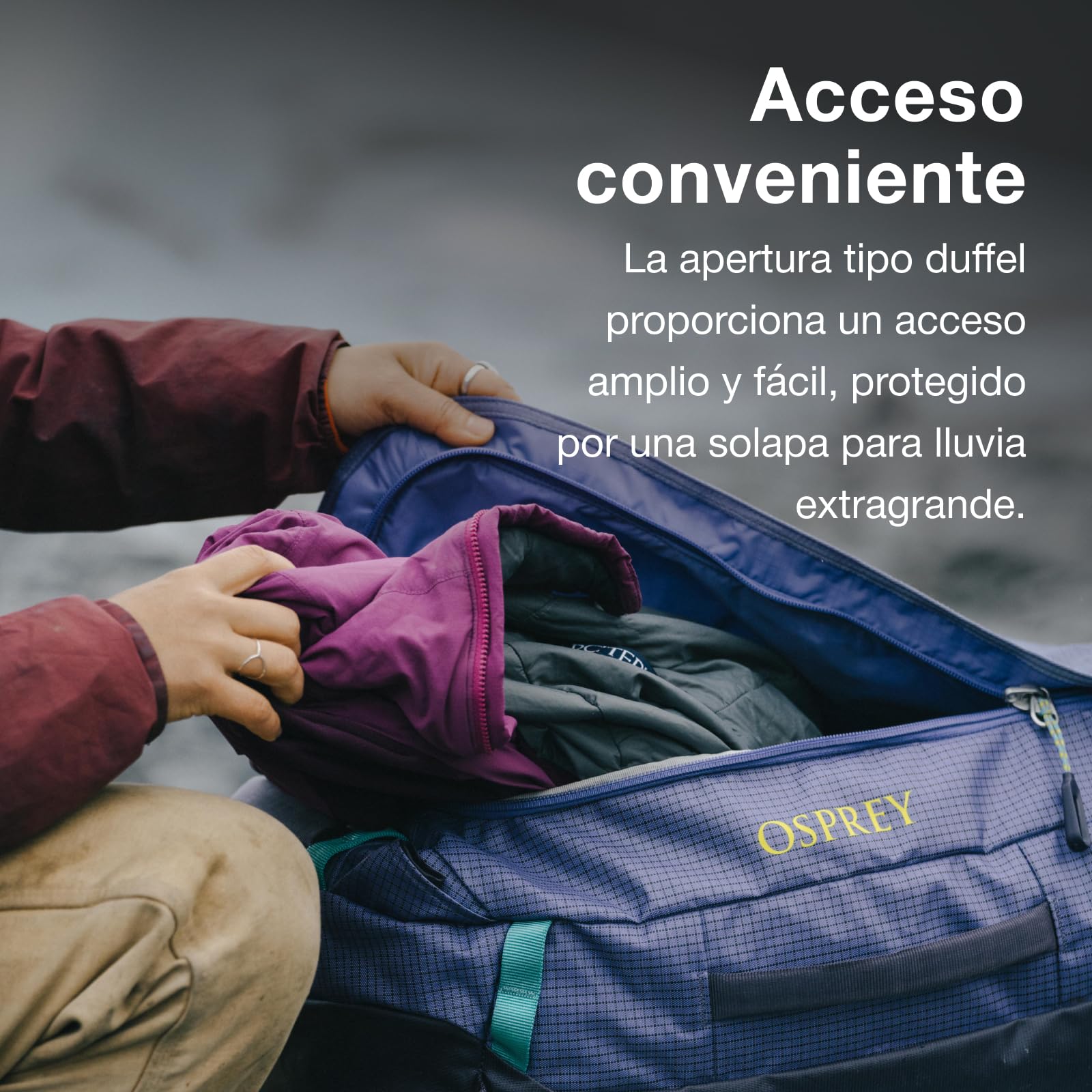 Osprey Transporter Serie de Viaje - Tecnología Nanotough - Tejido Ligero y Resistente - Nylon de Alta tenacidad - Duffel - Equipaje con Ruedas - Roll Top Pack