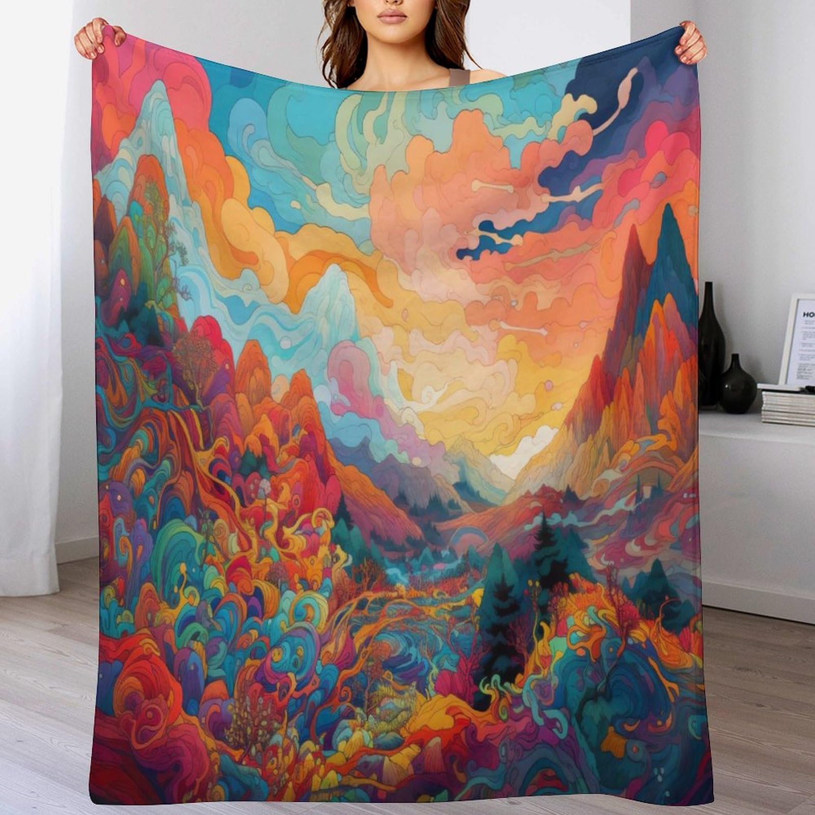Couverture psychédélique douce 100x130cm parfaite pour vos soirées cocooning sur le lit