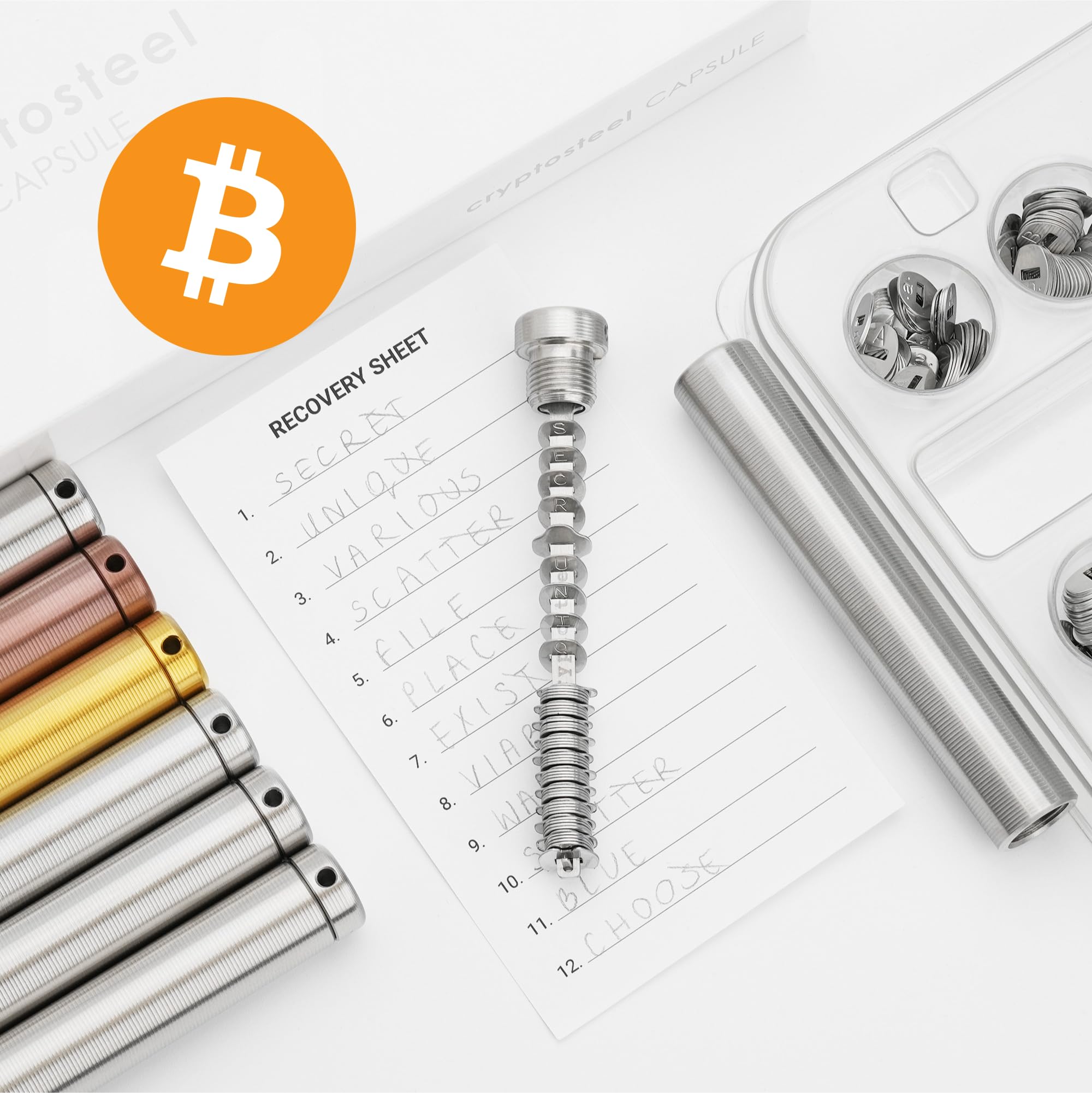 Feuer- & Wasserfeste Seed Backup Kapsel aus Edelstahl für 24 Wörter – Kompatibel mit Ledger, BitBox, Coldcard – Krypto Seed Phrase Speicher – Cryptosteel Capsule Solo