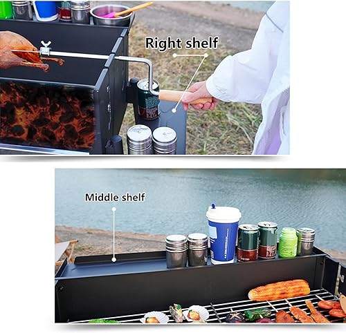 Miniatura 4 de Worparsen Parrilla plegable de carbón para barbacoa, parrilla de barbacoa de acero inoxidable, temperatura ajustable de 3 engranajes, resistente al