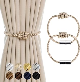 Curtain Tiebacks Magnetic Decorative Curtain Tie Backs for Curtains 2 Pack Rope Curtain Holders for Drapes Outdoor Curtain Holdbacks, Beige