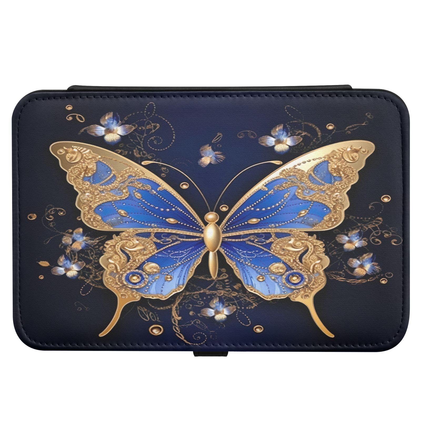 Haskirky Gold Butterfly Jewelry Box Portable PU Leather Travel Jewelry Organize for Women Jewelry Storage Display Holder for Ring, Necklace, Earring