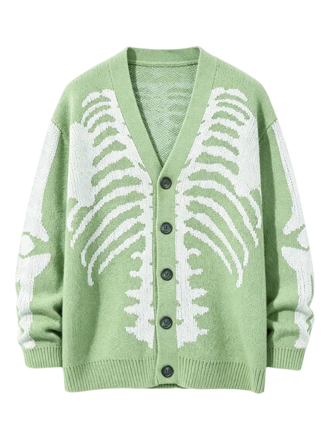 SHENHE Men's Skeleton Pattern Cardigan Long Sleeve Unisex Knitted Sweaters