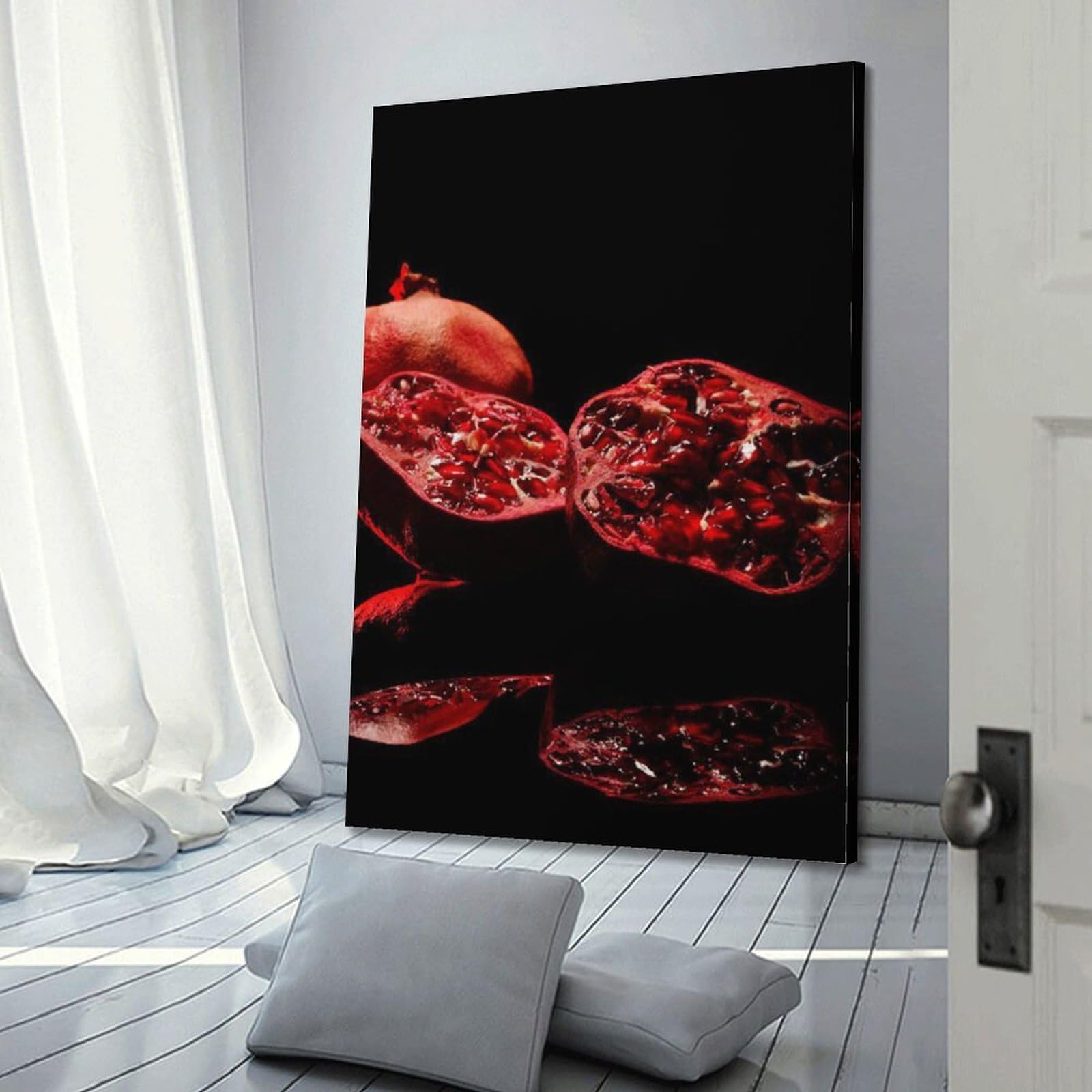 Granatapfel im dunklen Hintergrund, Wandkunst, stimmungsvoller Druck, Obstposter, dramatisches Leinwandbild, geheimnisvolle Dekoration für Wohnzimmer, Schlafzimmer, Arbeitszimmer, Poster, dekorative