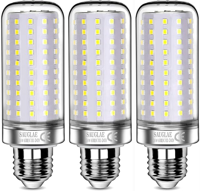 SAUGLAE 26W LED Light Bulbs, 200W Incandescent Bulbs Equivalent, E27 Large Edison Screw, 3000Lm, 6000K Daylight White, Pack of 3