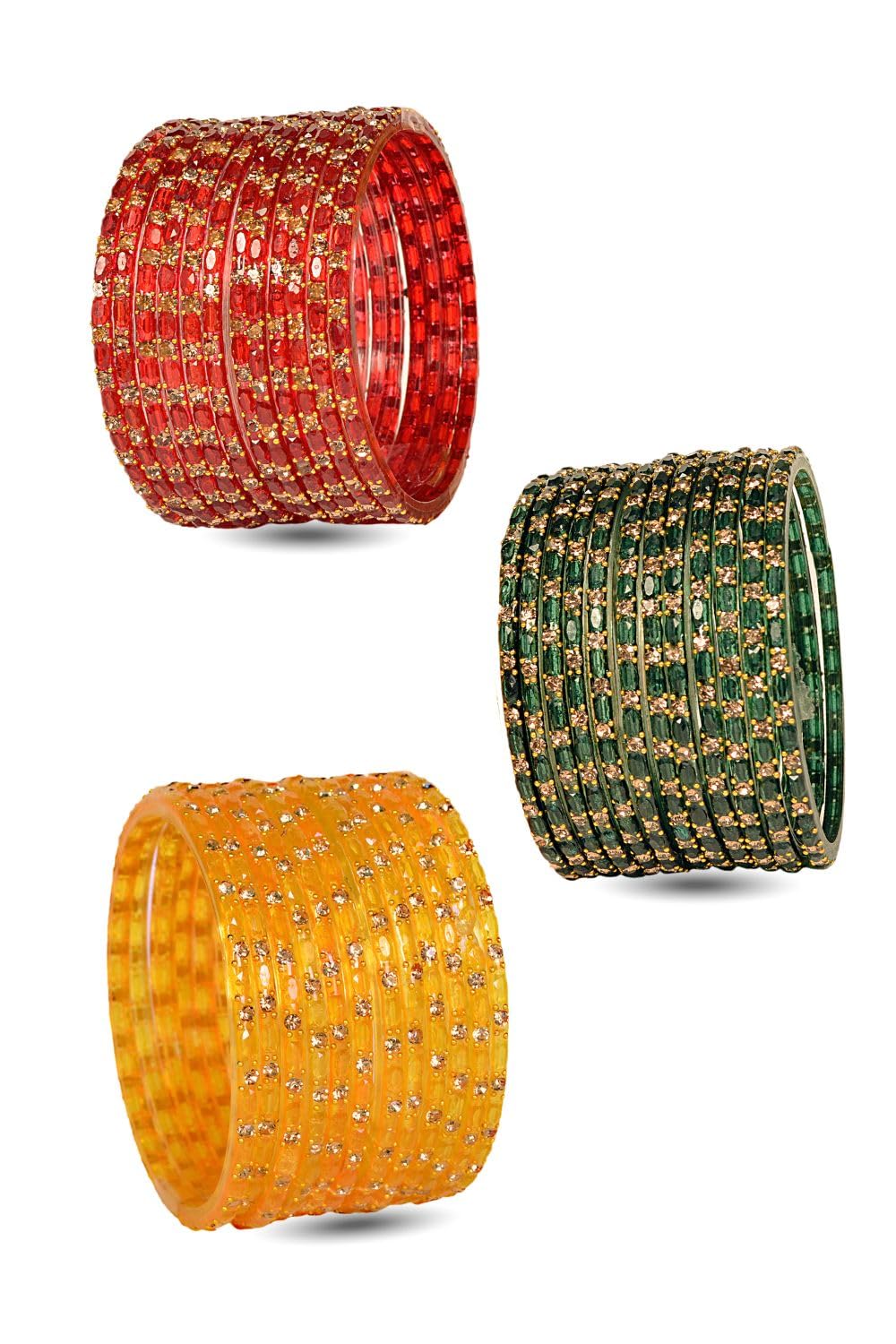 Swara Creations Glass Bangles set for Women | Zirconwork Golden Raindrops Bangles Collection | Ethnic, Festive & Special Occassions(12Pcs)(SKU287)