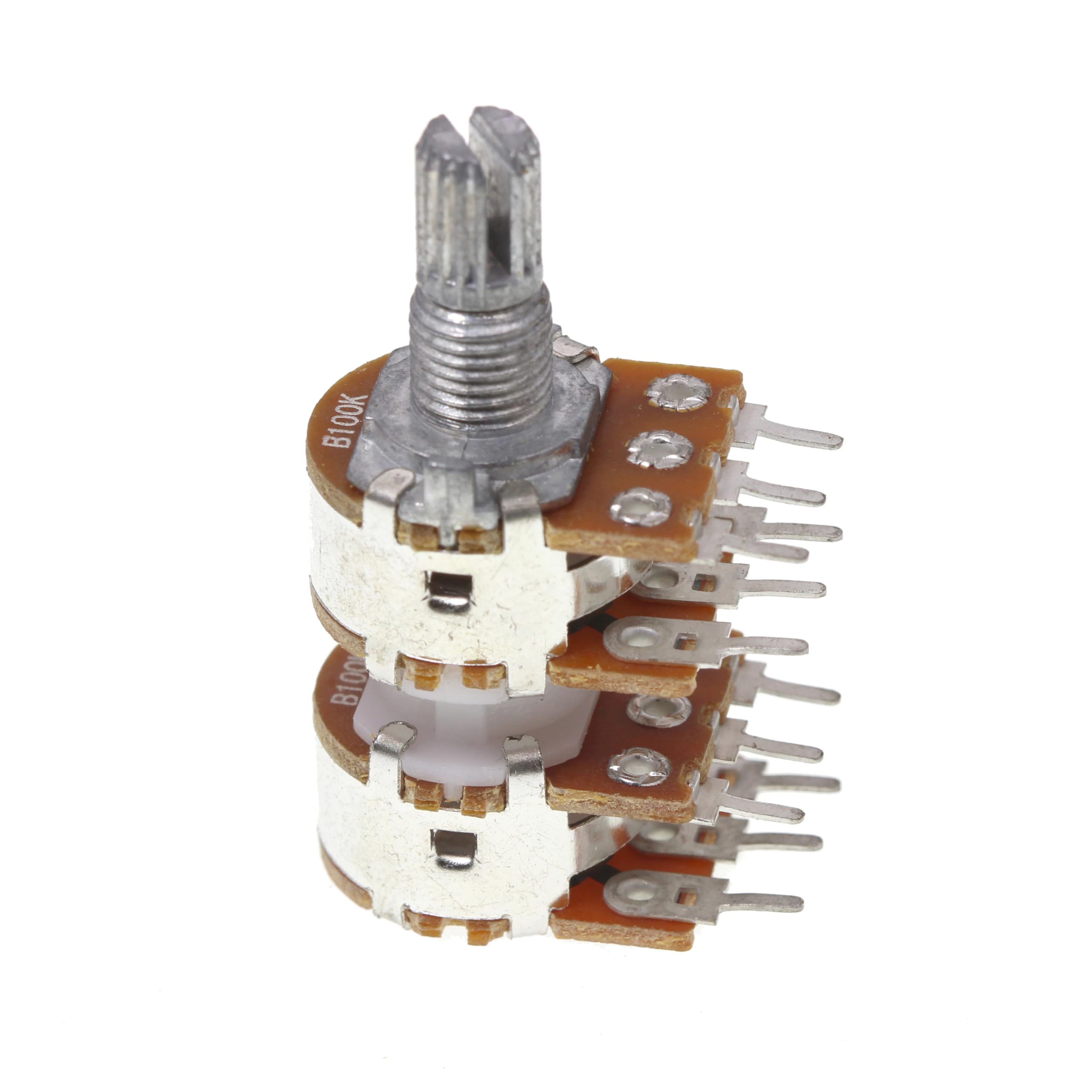 (Pack of 3) WH148 Horizontal Quad Gang 12 Pins Potentiometer B100K 100K Ohm Variable Resistors 15mm knurled Shaft Aluminum Alloy Knob Caps
