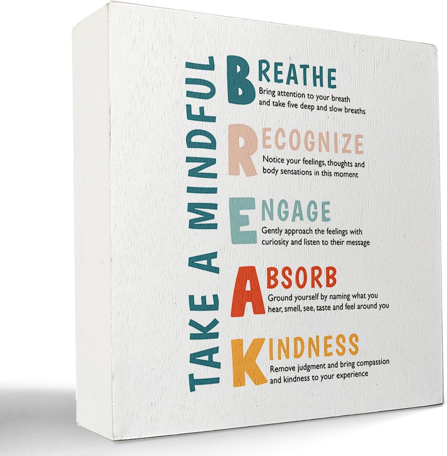 kunlisa Mental Health Take a Mindful Break Stress Management Wooden Box Sign Desk Decor,Rustic Wood Block Plaque Box Sign for Therapy Office School Counseling Office Wall Shelf Tabletop Decoration