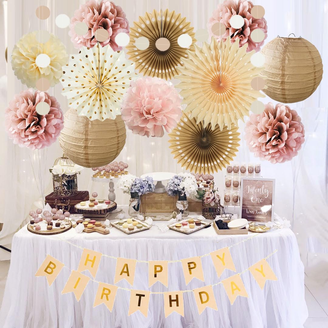 Geburtstagsdeko Beige Rosa Mädchen Deko Geburtstag Rosa Beige Boho Geburtstagsdeko Champagner Braun Pom Poms Dusty Rose Party Geburtstag Deko Altrosa Creme für Frauen