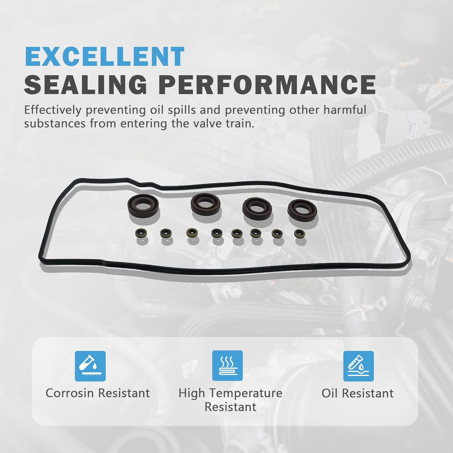 Engine Valve Cover Gasket Set Compatible with Toyota 4Runner T100 Tacoma 1994 1995 1996 1997 1998 1999 2000 2001 2002 2003 2004 2.4L 2.7L L4 Replace VC939G