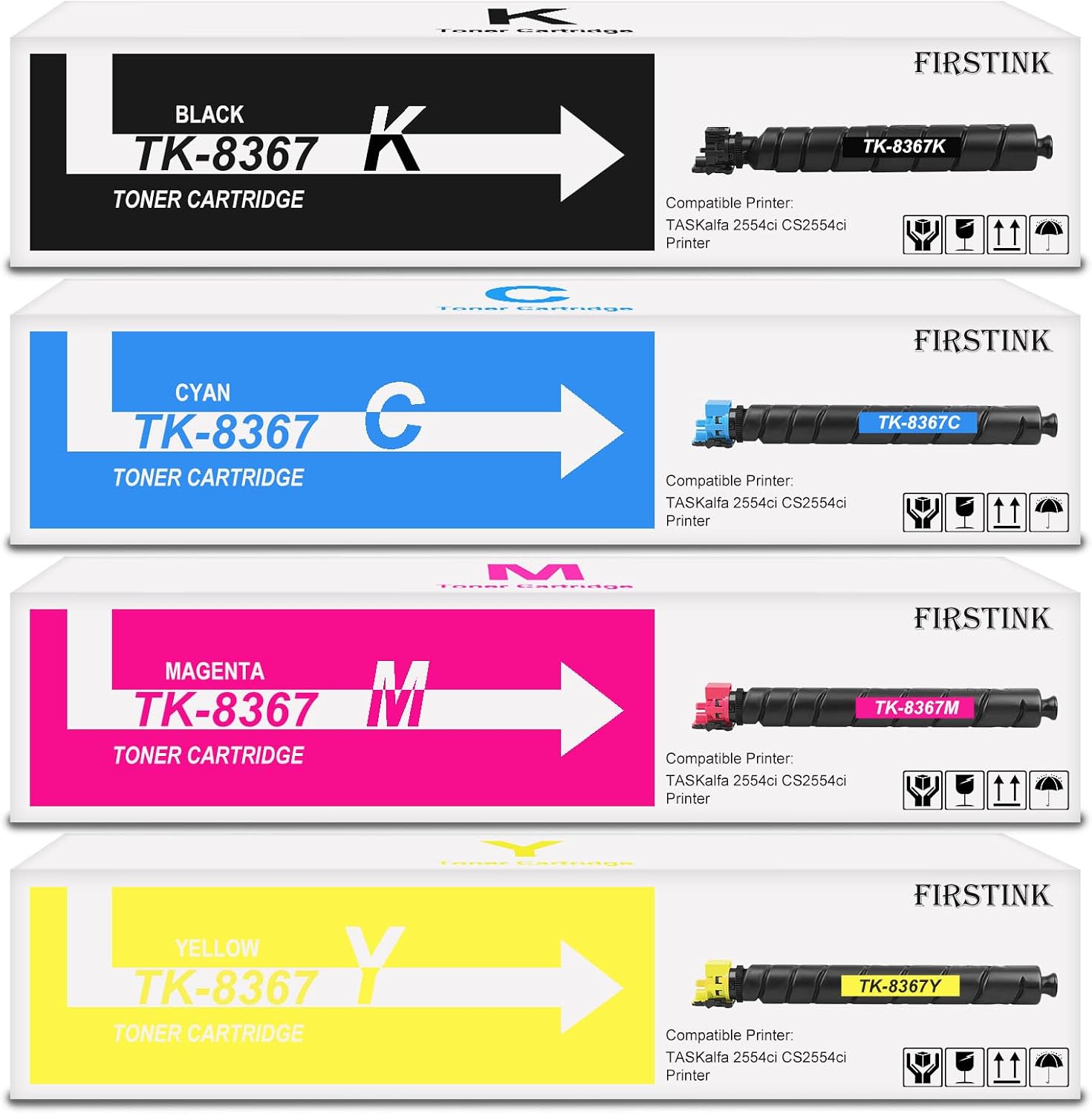 High Yield TK8367 Toner Cartridges TK-8367 TK-8367K TK-8367C TK-8367M TK-8367Y Toner Cartridge Set Compatible for Kyocera TASKalfa 2554ci Color Multifunction Printer